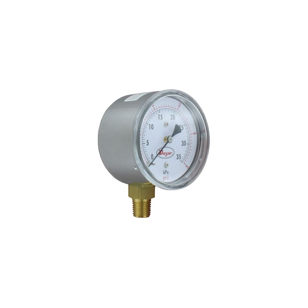 2.5" low pressure gage, dual range 0-100" w.c.(0-25 kPa), bottom connection